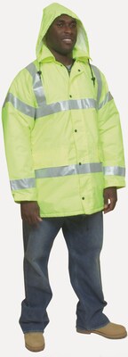 Mutual Industries High Visibility Long Sleeve Jacket, ANSI Class R3, Lime, X-Large (16370-138-4)