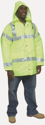 Mutual Industries High Visibility Long Sleeve Jacket, ANSI Class R3, Lime, Large (16370-138-3)