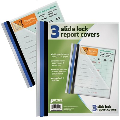 Better Office Products Non-Stick Poly Slide Lock Report Covers Letter Size;  24/Pack