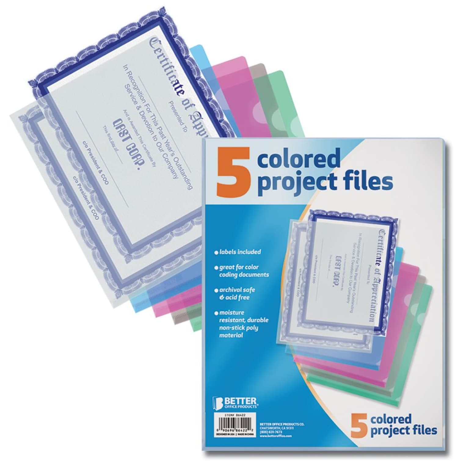Better Office Products Non-Stick Poly Project Files Letter;  12/Pack