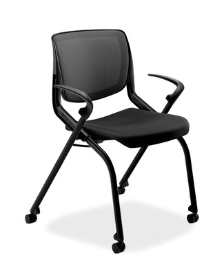 HON Motivate ilira Stretch/Fabric Nesting Stacking Chair, Fixed Arms, Onyx Shell, Black