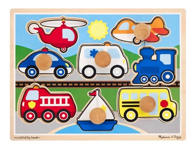 Melissa & Doug Wooden Vehicles Jumbo Knob Puzzle, 8/Pack