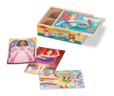 Melissa & Doug Sturdy Wooden Fanciful Friends Puzzles, 12/Box