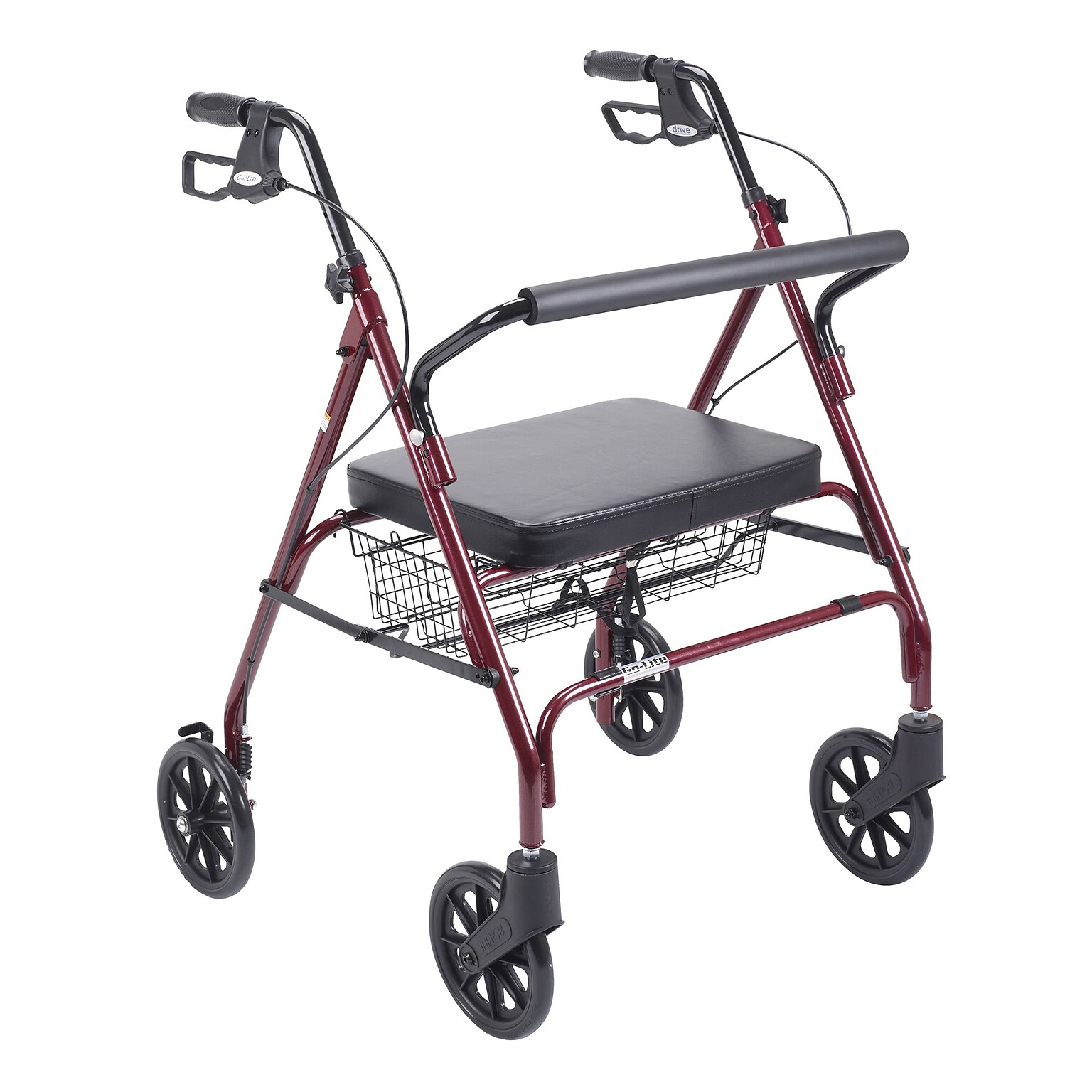 Drive Medical Heavy Duty Bariatric Rollator Rolling Walker with Large Padded Seat Red (10215RD-1)