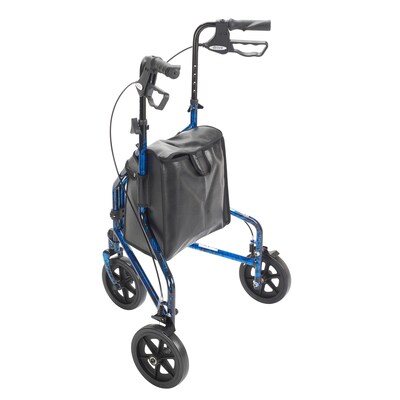 Drive Medical 3 Wheel Rollator Rolling Walker with Basket Tray and Pouch Flame Blue (10289BL)