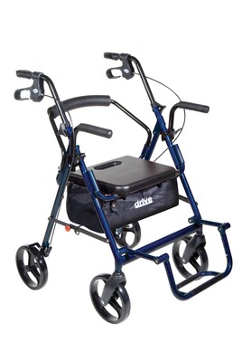 Drive Medical Duet Dual Function Transport Wheelchair Rollator Rolling Walker Blue (795B)