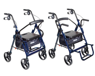 Drive Medical Duet Dual Function Transport Wheelchair Rollator Rolling Walker Blue (795B)