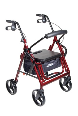 Drive Medical Duet Dual Function Transport Wheelchair Rollator Rolling Walker Burgundy (795BU)