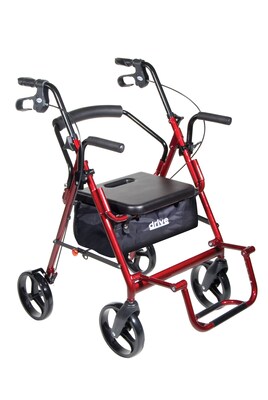 Drive Medical Duet Dual Function Transport Wheelchair Rollator Rolling Walker Burgundy (795BU)