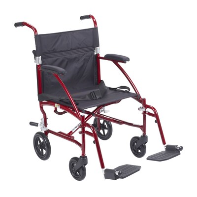 Drive Medical Fly Lite Ultra Lightweight Transport Wheelchair Burgundy (DFL19-RD)