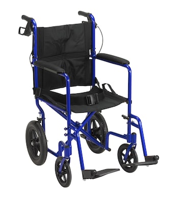 Drive Medical Lightweight Expedition Transport Wheelchair with Hand Brakes Blue (EXP19LTBL)