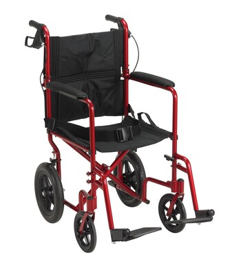 Drive Medical Lightweight Expedition Transport Wheelchair with Hand Brakes Red (EXP19LTRD)