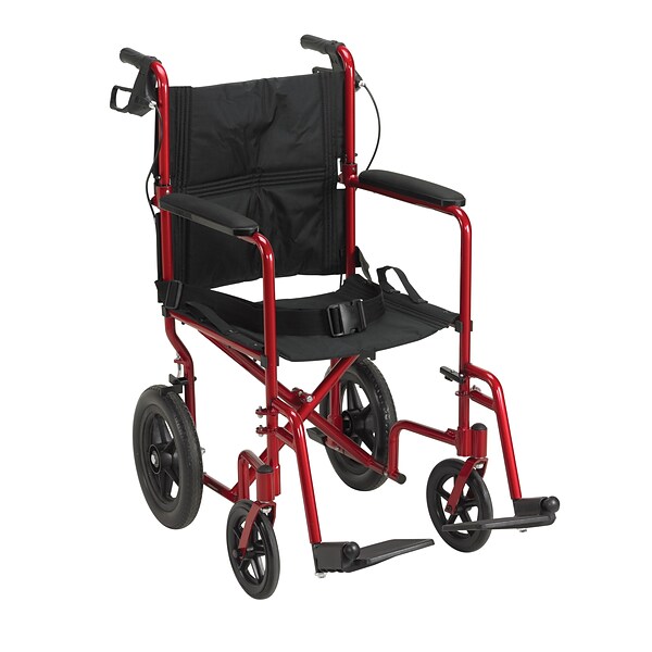 Drive Medical Lightweight Expedition Transport Wheelchair with Hand Brakes Red (EXP19LTRD)