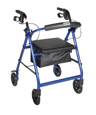 Drive Medical Rollator Rolling Walker with 6 Wheels Fold Up Removable Back Support and Padded Seat