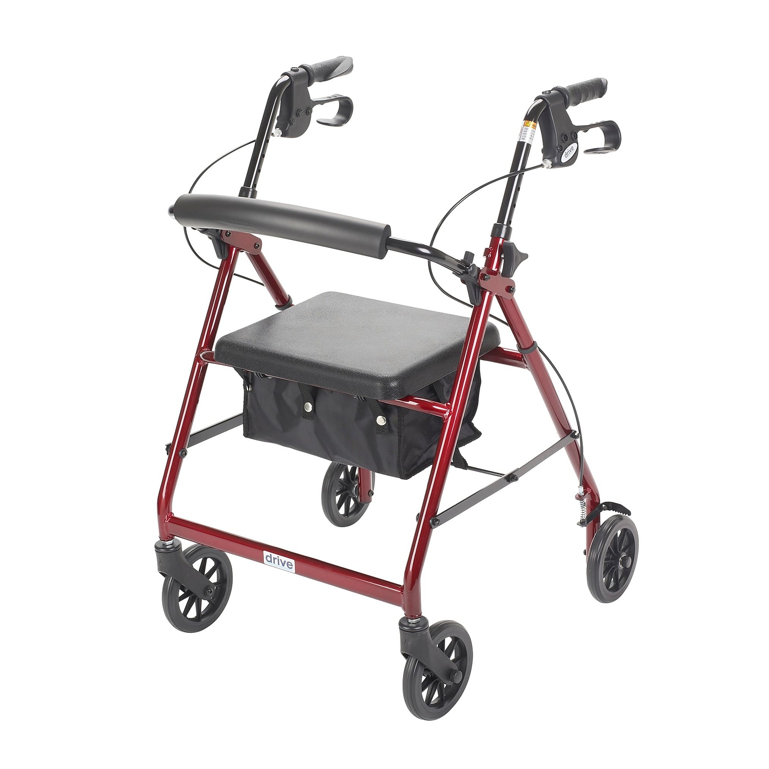 Drive Medical Rollator Rolling Walker with 6 Wheels Fold Up Removable Back Support and Padded Seat Red (R726RD)
