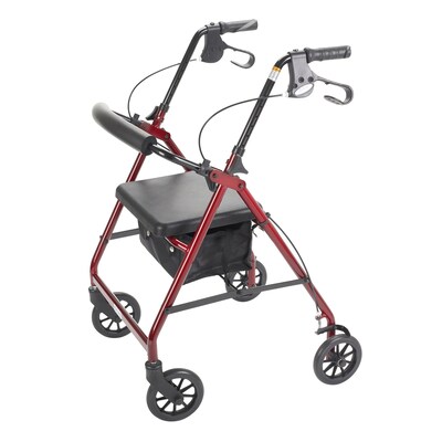 Drive Medical Rollator Rolling Walker with 6" Wheels Fold Up Removable Back Support and Padded Seat Red (R726RD)