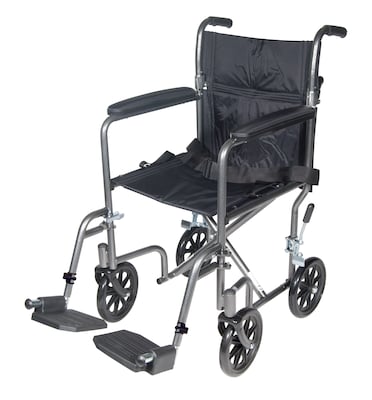 Drive Medical Lightweight Steel Transport Wheelchair Fixed Full Arms 19 Seat (TR39E-SV)