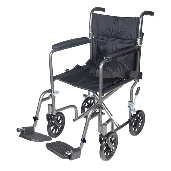 Drive Medical Lightweight Steel Transport Wheelchair Fixed Full Arms 19 Seat (TR39E-SV)