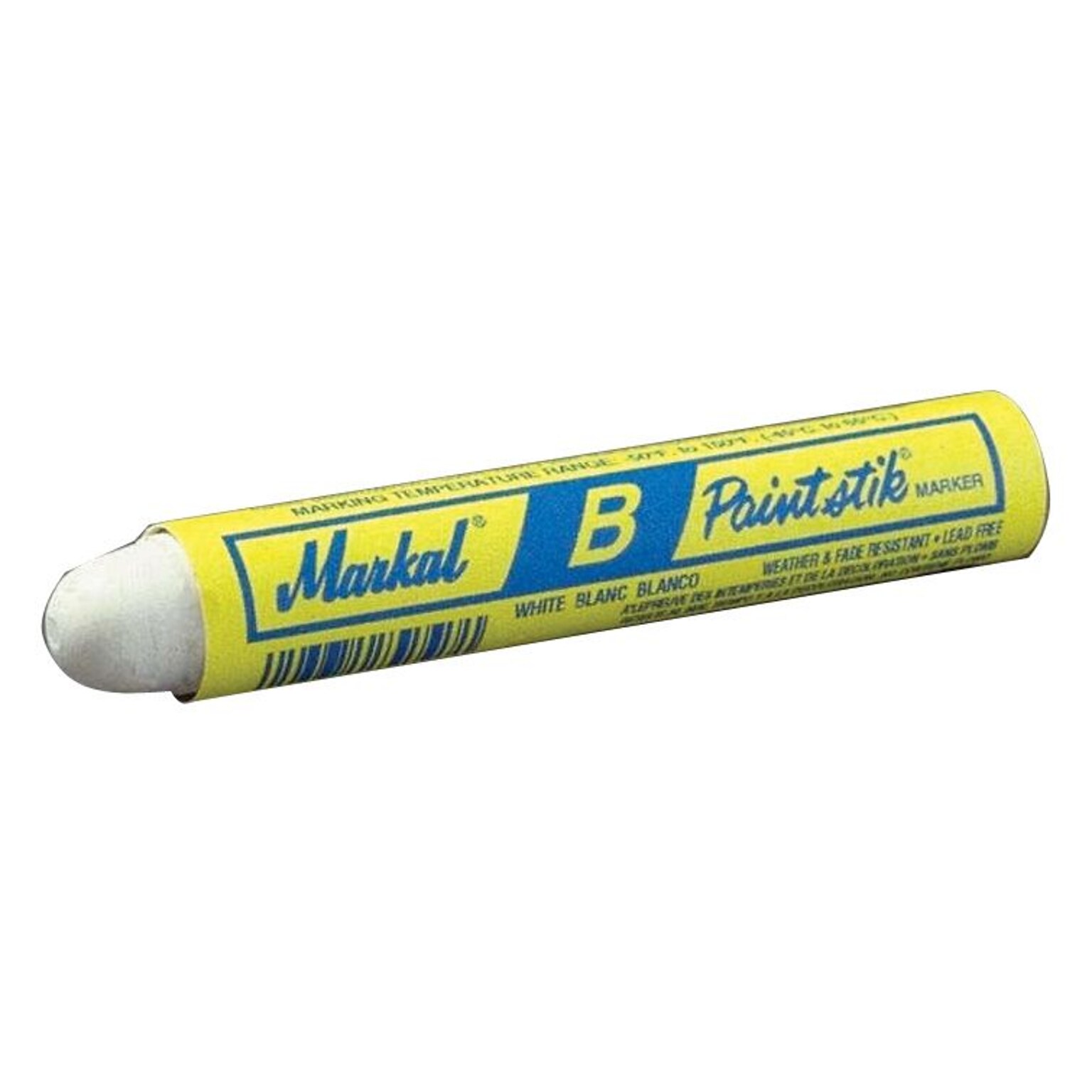 Markal® Paintstik® 4 3/4 x 11/16 B Marker, White, 12/Box