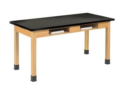 DWI Oak Table with Book Compartments 30"H x 60"W x 24"D Wood