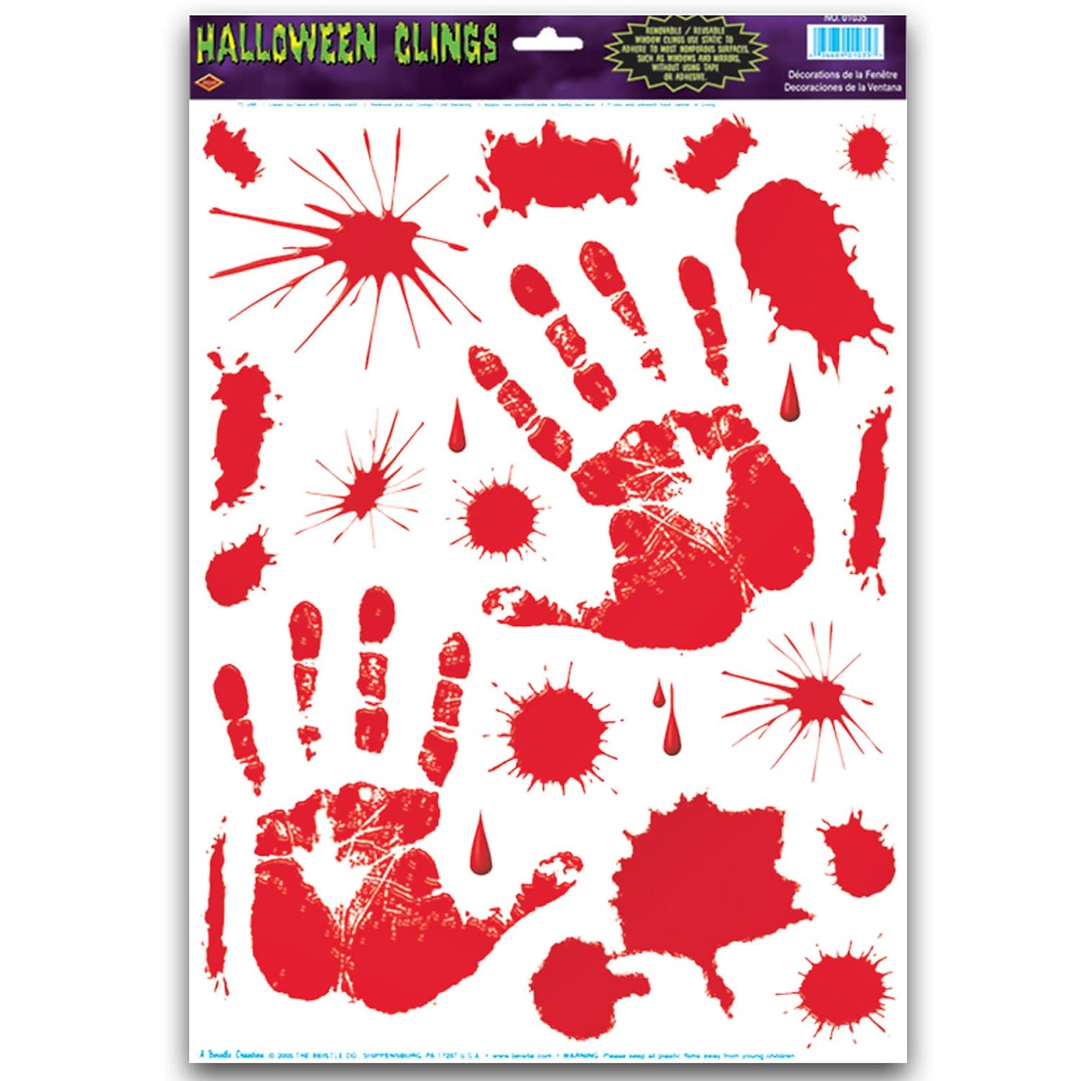 Beistle 12 x 17 Bloody Handprint Clings, 154/Pack