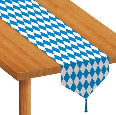 Beistle 11 x 6 Printed Oktoberfest Table Runner; Bright Blue/White, 4/Pack