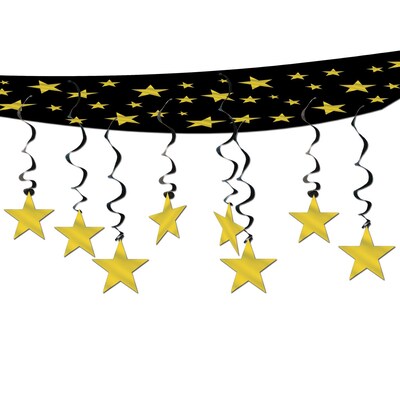 Beistle 12 x 12 Stars Are Out Ceiling Decor; Black/Gold, 2/Pack