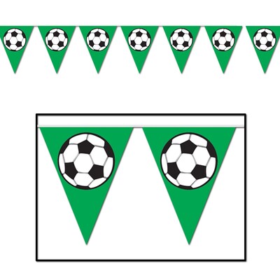 Beistle 10 x 12 Soccer Ball Pennant Banner; Green/Black/White, 4/Pack