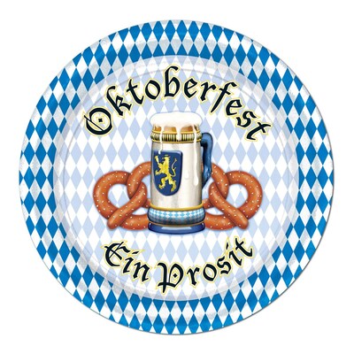 Beistle 7 Oktoberfest Plates; Blue/White, 32/Pack