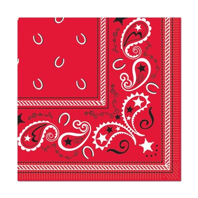 Beistle 6 1/2 x 6 1/2 Bandana Luncheon Napkins, Red, 48/Pack