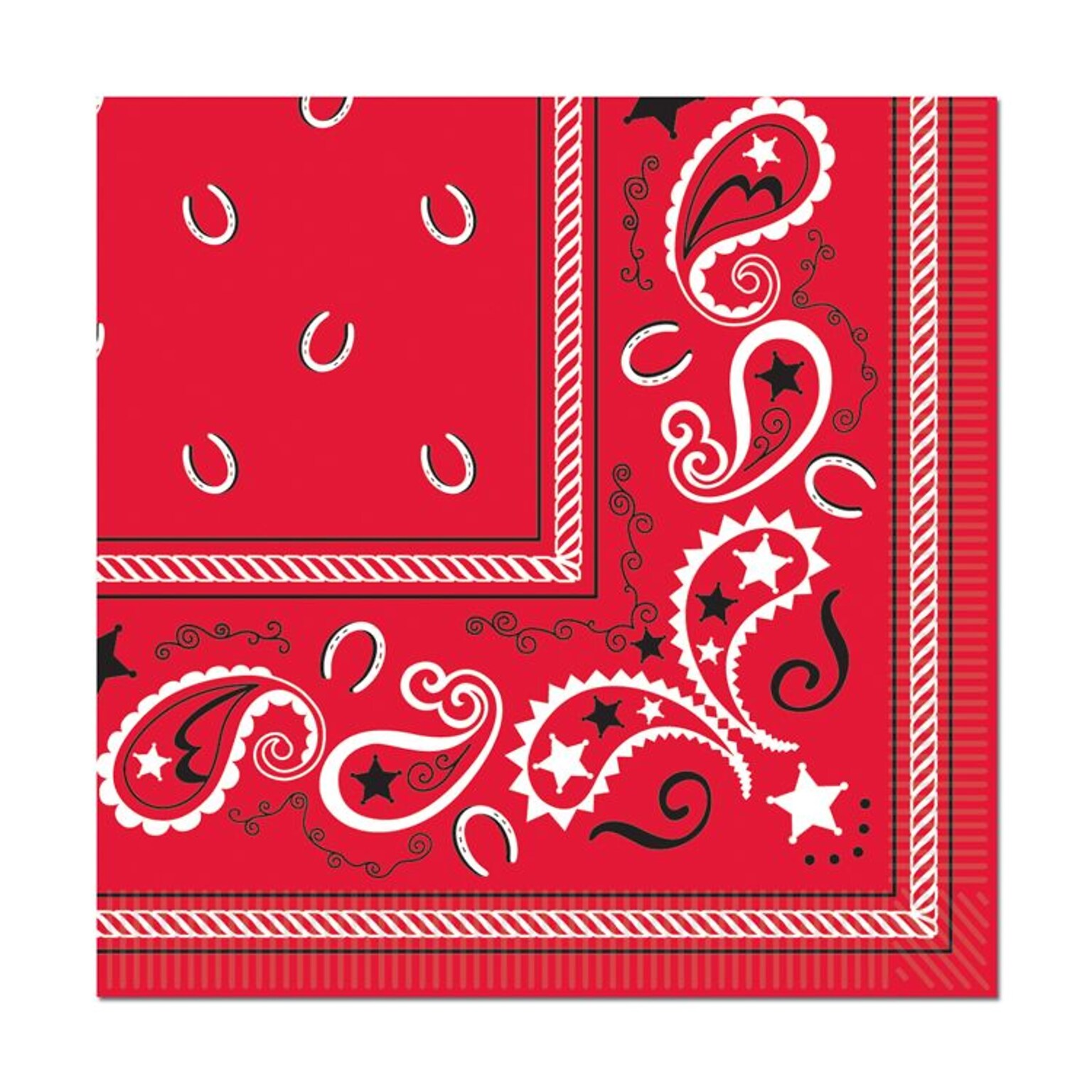 Beistle 6 1/2 x 6 1/2 Bandana Luncheon Napkins, Red, 48/Pack