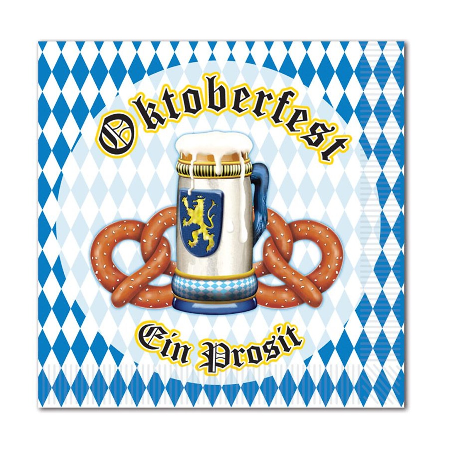 Beistle 5 x 5 Oktoberfest Beverage Napkins; Blue/White, 64/Pack