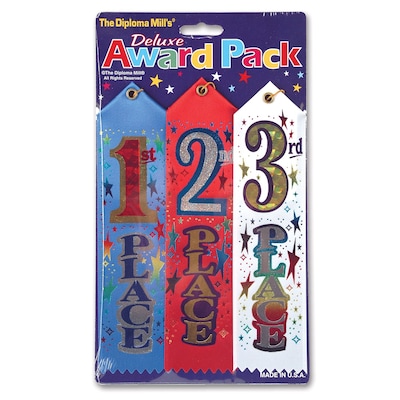 Beistle 2 x 8 1st, 2nd, and 3rd Place Award Pack Ribbons, Blue, Red, and White, 9/Pack (AP01)