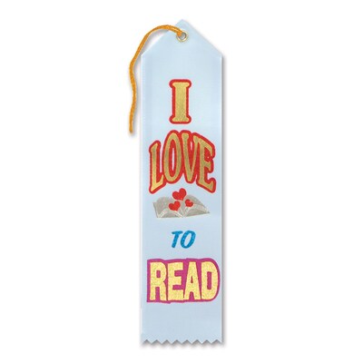 Beistle 2 x 8 I Love To Read Award Ribbon; Light Blue, 9/Pack