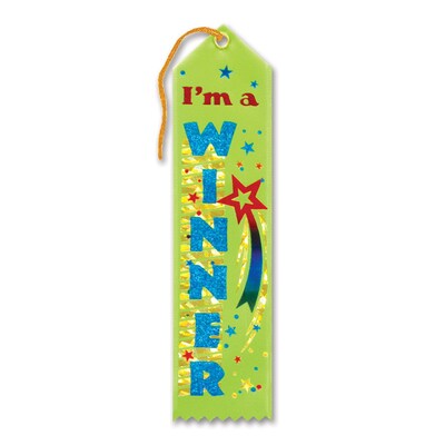 Beistle 2" x 8" Im A Winner Award Ribbon; Light green, 9/Pack