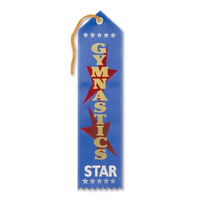 Beistle 2 x 8 Gymnastics Star Award Ribbon; Blue, 9/Pack