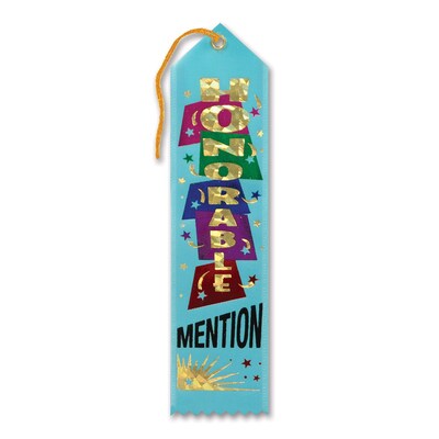 Beistle 2 x 8 Honorable Mention Award Ribbon; Turquoise, 9/Pack