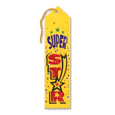 Beistle 2 x 8 Super Star Award Ribbon; Yellow, 9/Pack