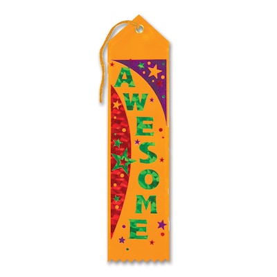 Beistle 2 x 8 Awesome Award Ribbon; Orange, 9/Pack