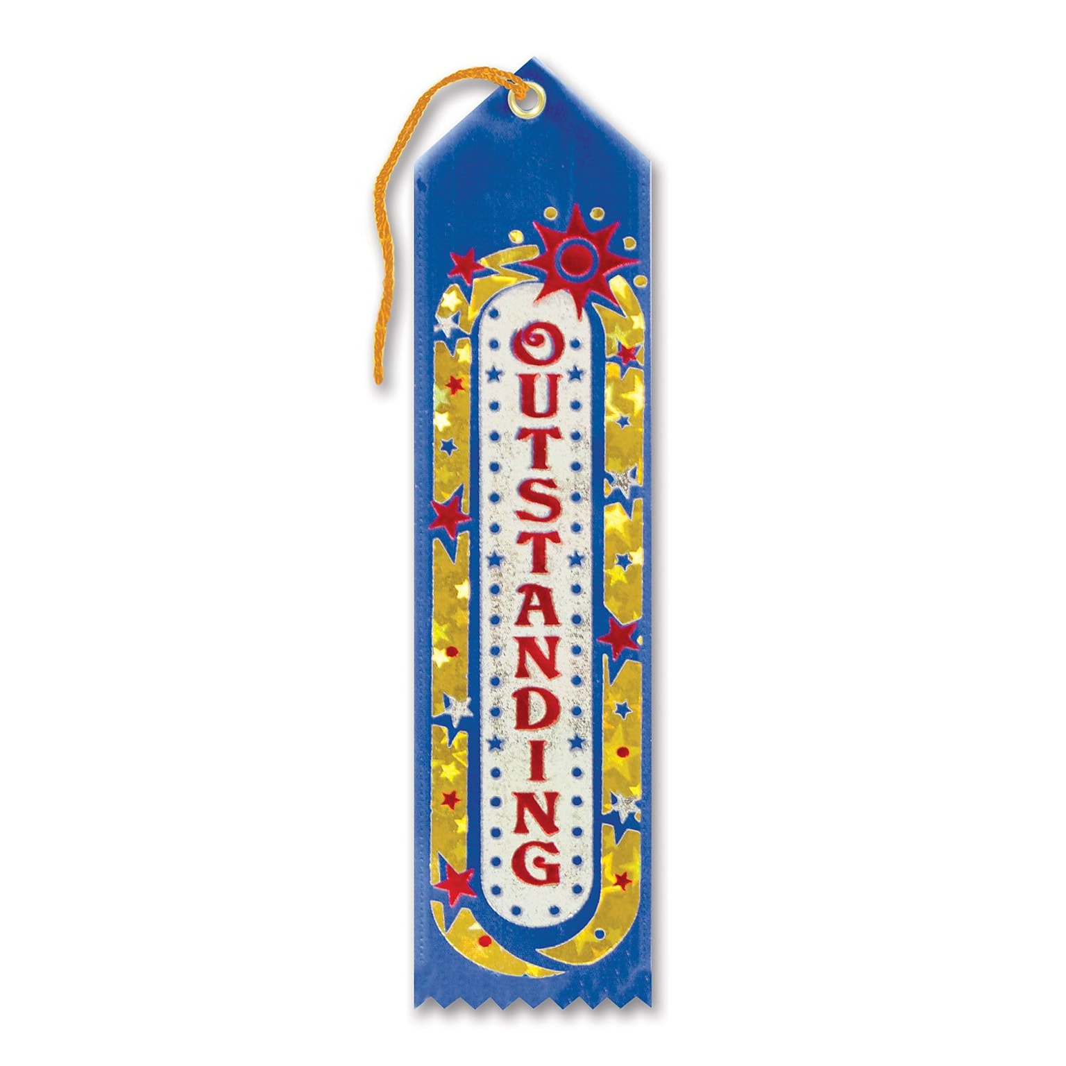 Beistle 2 x 8 Outstanding Award Ribbon; Blue, 9/Pack