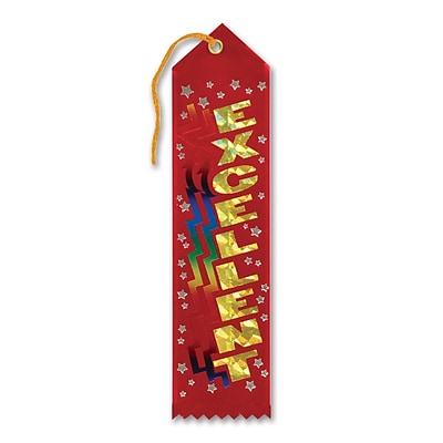 Beistle 2 x 8 Excellent Award Ribbon; Red, 9/Pack