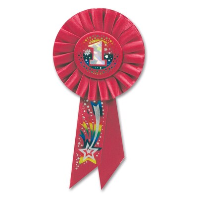 Beistle 3 1/4 x 6 1/2 #1 Rosette; Red, 3/Pack