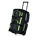 Olympia Polyester Luggage Sports Plus 8 Pocket Rolling Duffel Bag, 22, Black/Lime