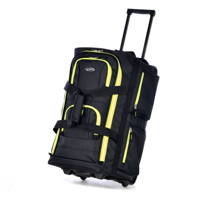 Olympia Polyester Luggage Sports Plus 8 Pocket Rolling Duffel Bag, 22", Black/Yellow