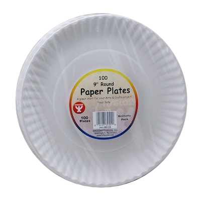 Hygloss 9 Round Unwaxed Collage Paper Plate, White, 3/Pack (HYG69109)