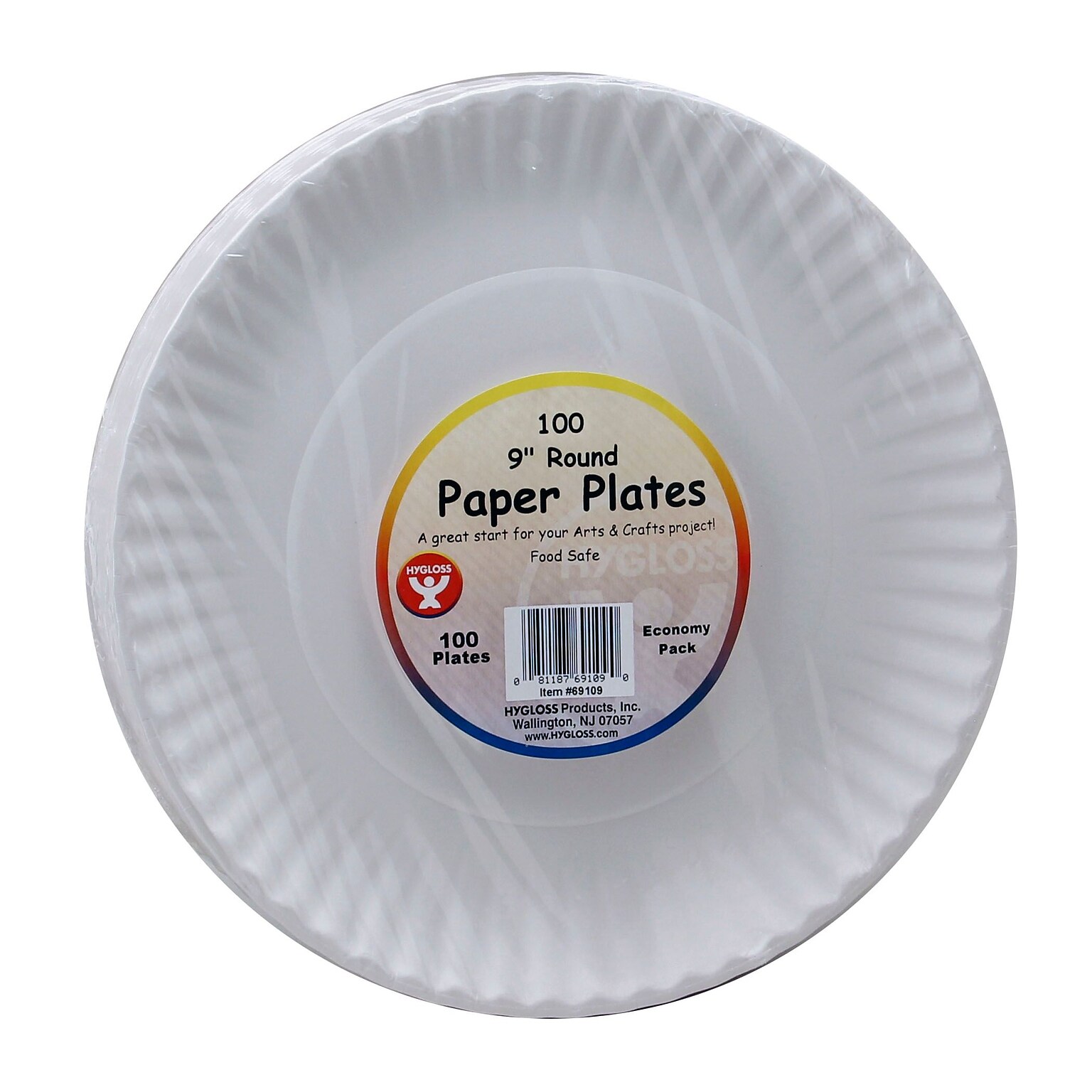 Hygloss 9 Round Unwaxed Collage Paper Plate, White, 3/Pack (HYG69109)