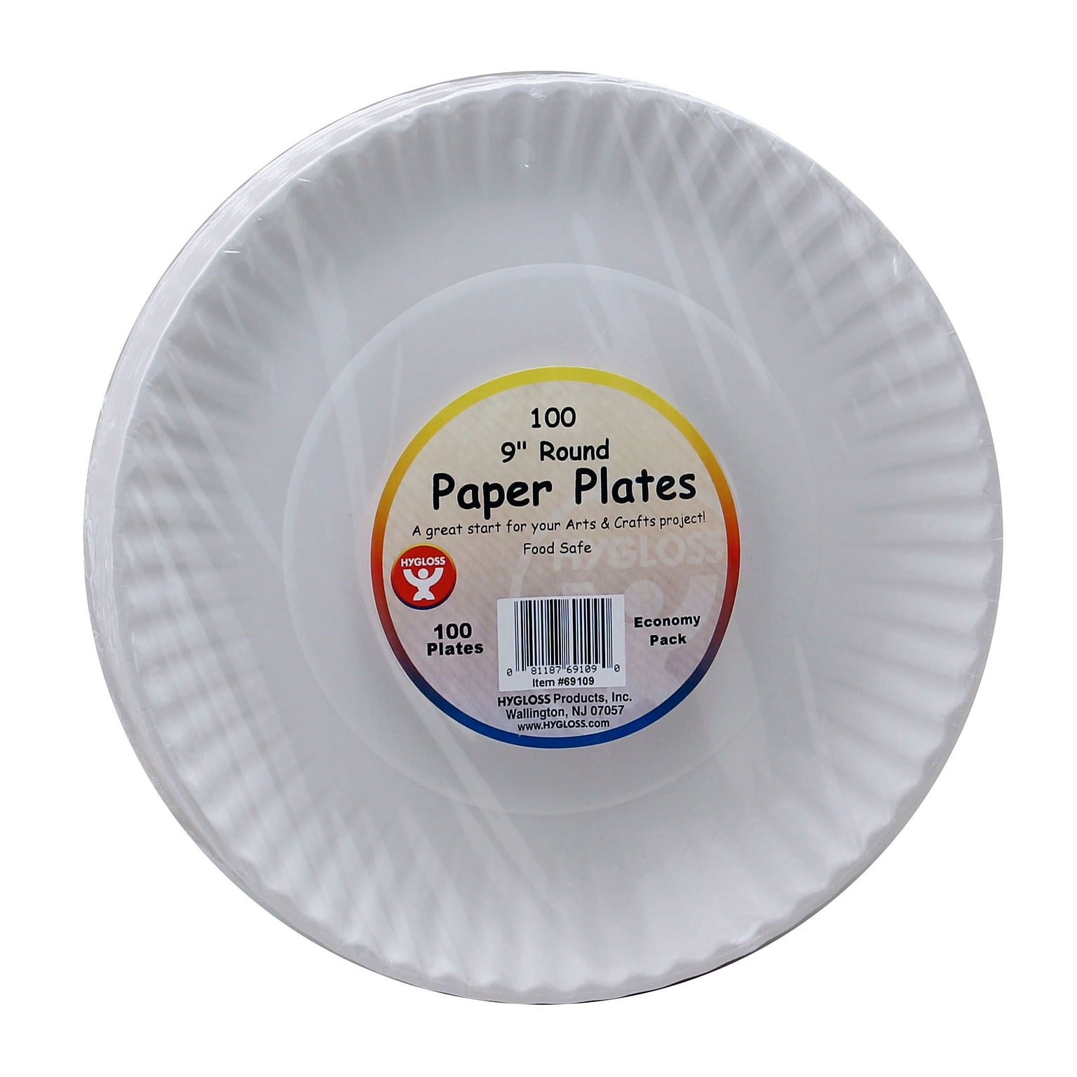Hygloss 9 Round Unwaxed Collage Paper Plate, White, 3/Pack (HYG69109)