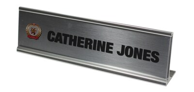 The Mighty Badge™ Sign Collections 2" x 8" Laser Standard Desk Plate, Silver, 6/Pack