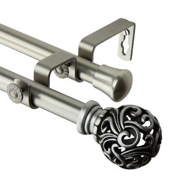 Rod Desyne 28" - 48" Metal & Resin Double Curtain Rod, Satin Nickel