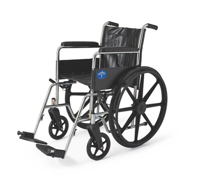 Medline Excel 2000 Standard Wheelchairs, 18 W x 16 D Seat, Permanent Full Length Arm, Fixed Leg